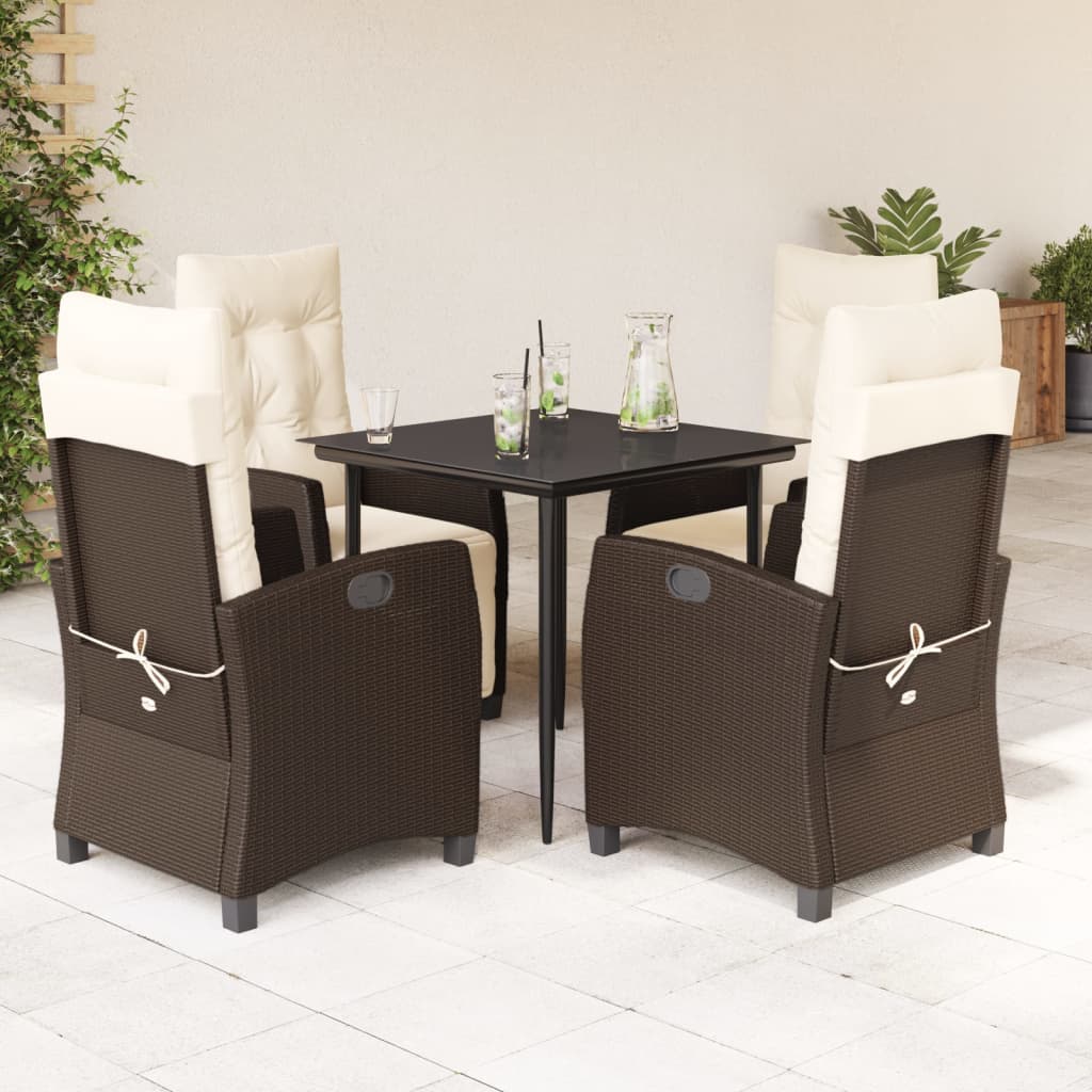 vidaXL 5-tlg. Garten-Essgruppe mit Kissen Braun Poly Rattan