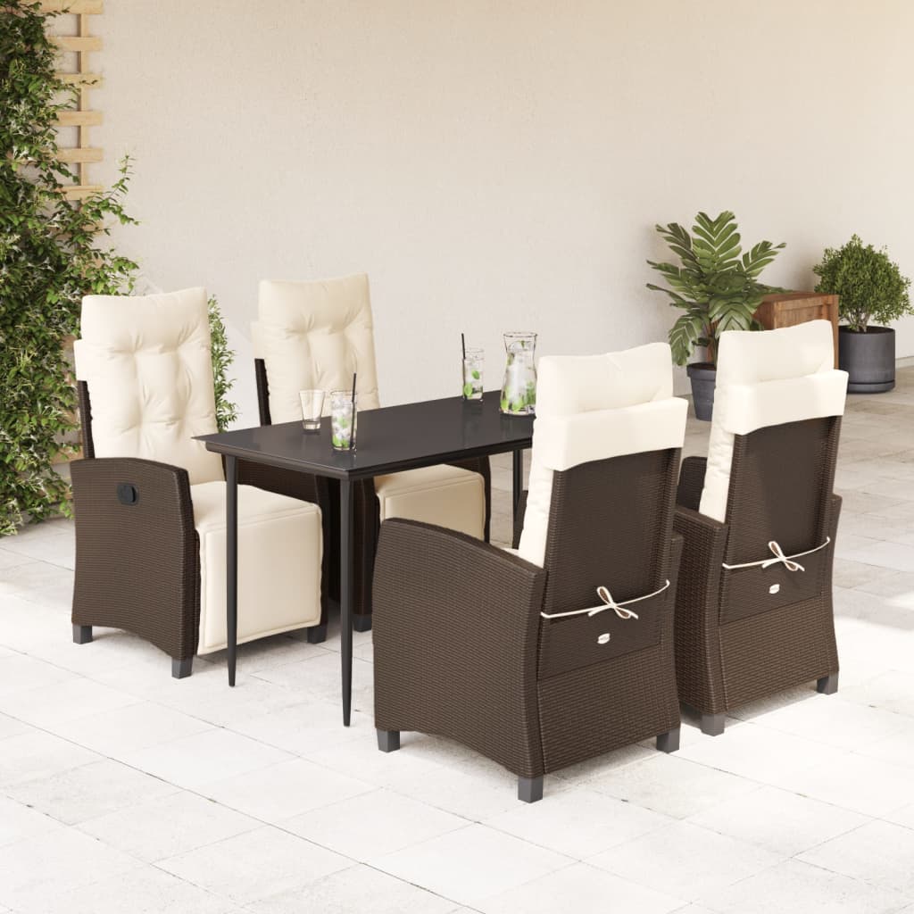 vidaXL Set mobilier de grădină, 5 piese, cu perne, maro, poliratan