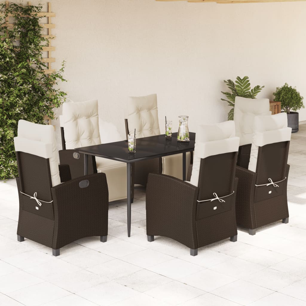vidaXL Set mobilier de grădină cu perne, 7 piese, maro, poliratan