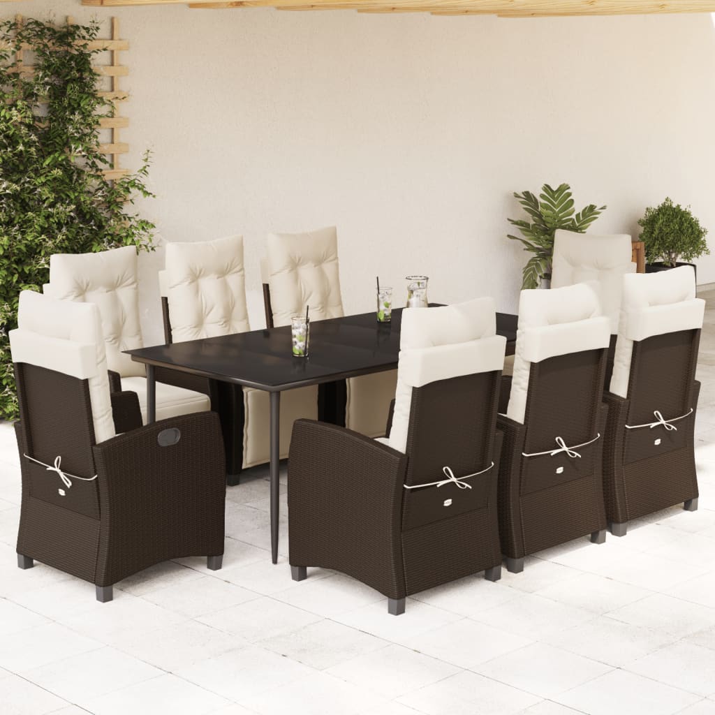vidaXL Set mobilier de grădină cu perne, 9 piese, maro, poliratan