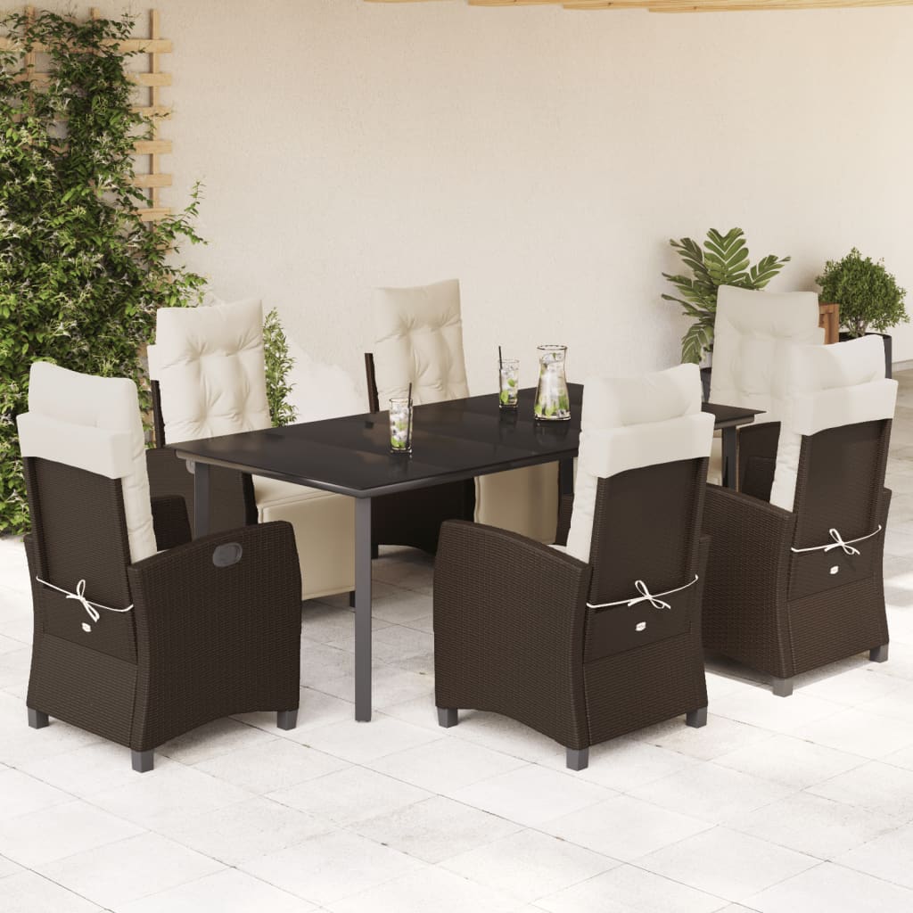 vidaXL Ensemble à manger de jardin et coussins 7 pcs marron rotin