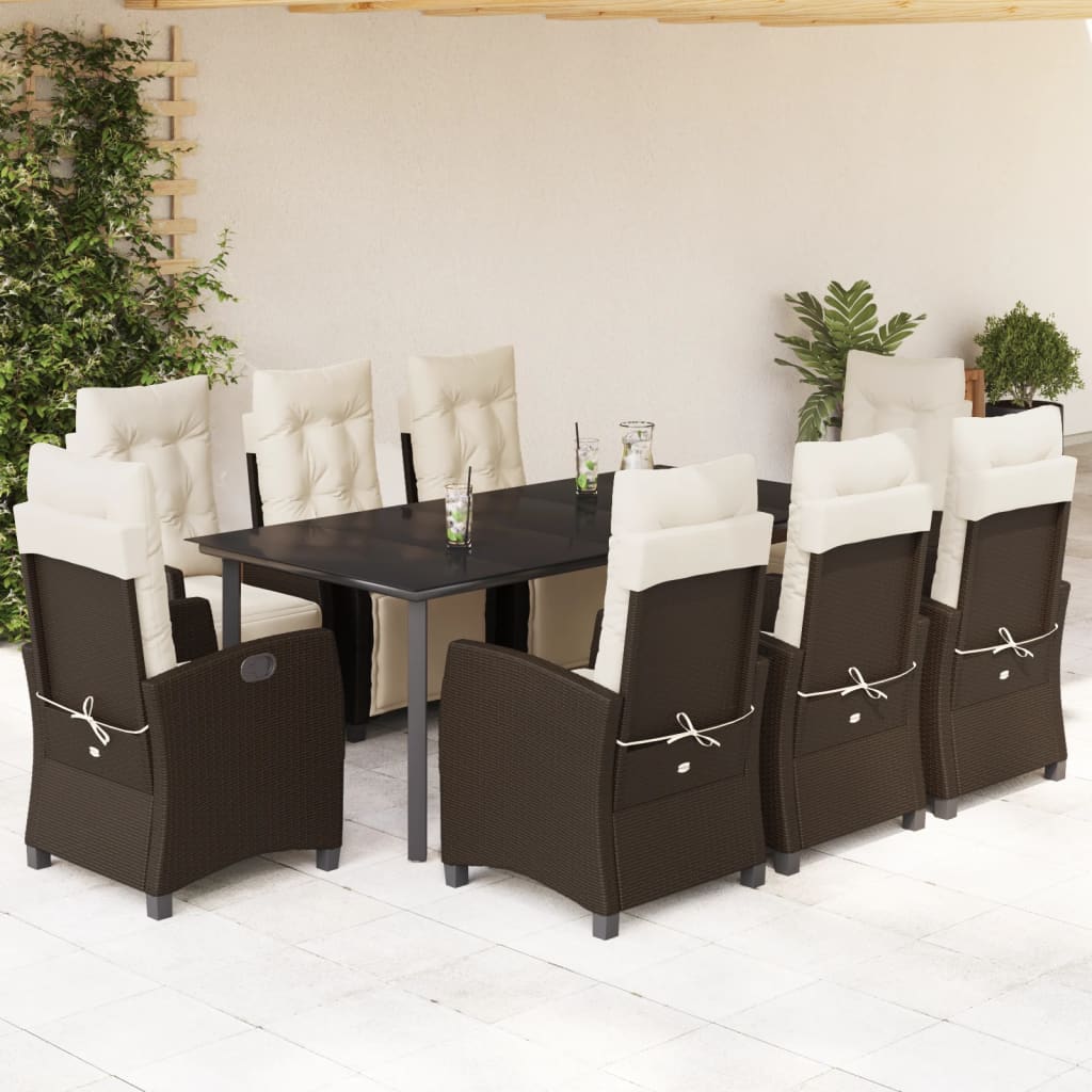 vidaXL Set mobilier de grădină cu perne, 9 piese, maro, poliratan