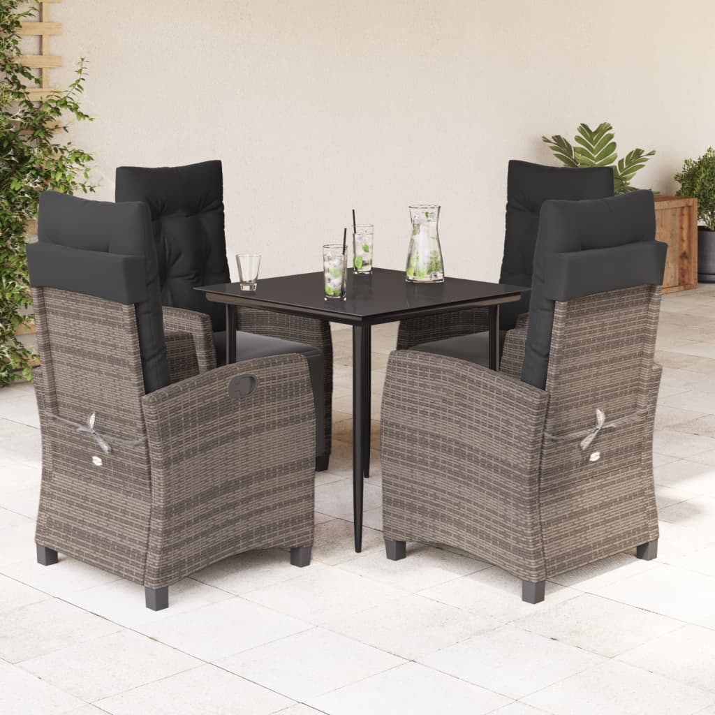 vidaXL Set mobilier de grădină cu perne, 5 piese, gri, poliratan