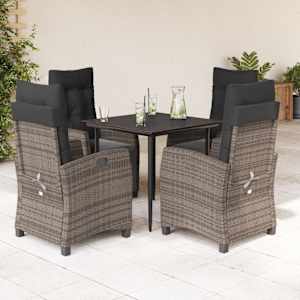 Vrtna jedilna garnitura 5-delna z blazinami siv poli ratan