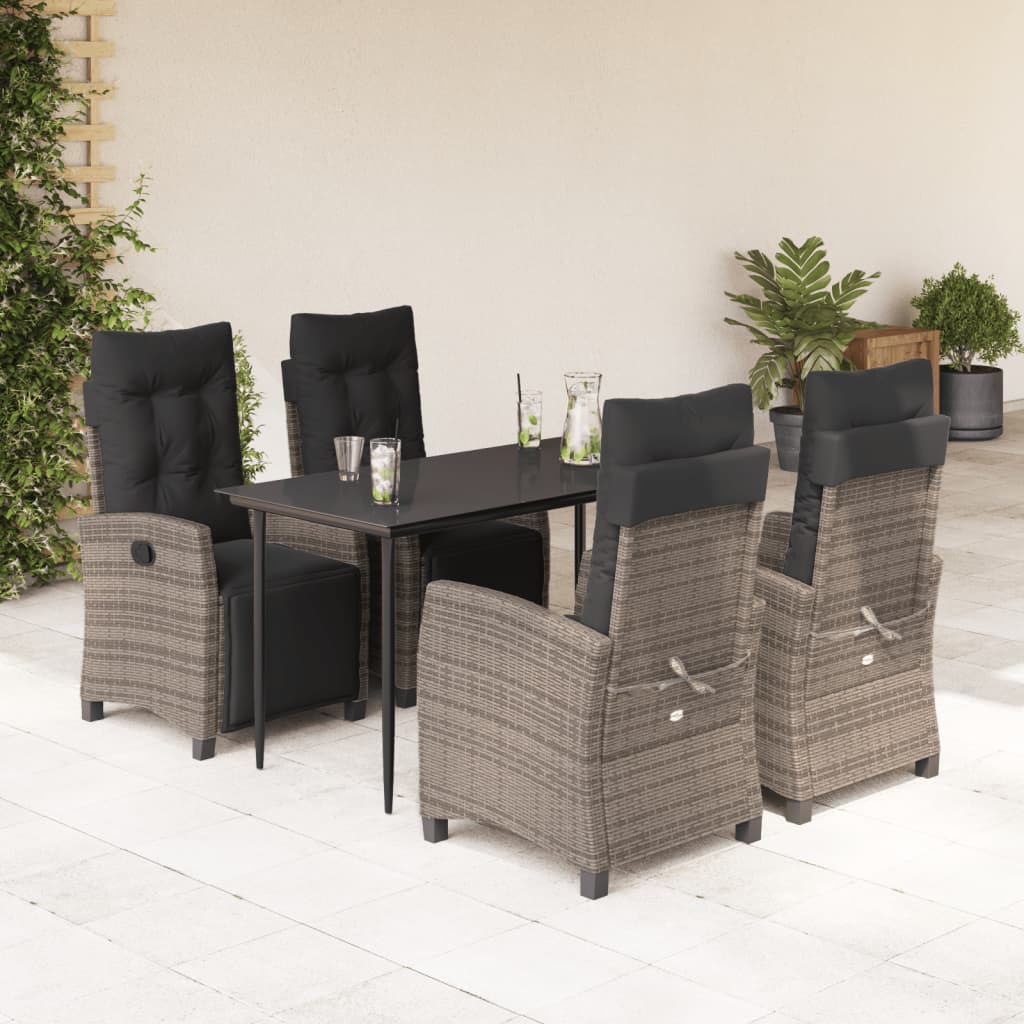 vidaXL Set mobilier de grădină cu perne, 5 piese, gri, poliratan