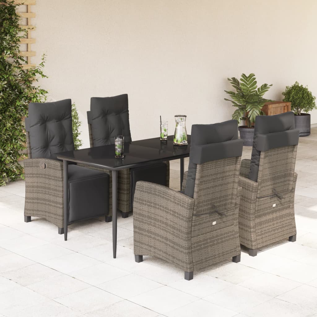 vidaXL Set mobilier de grădină cu perne, 5 piese, gri, poliratan