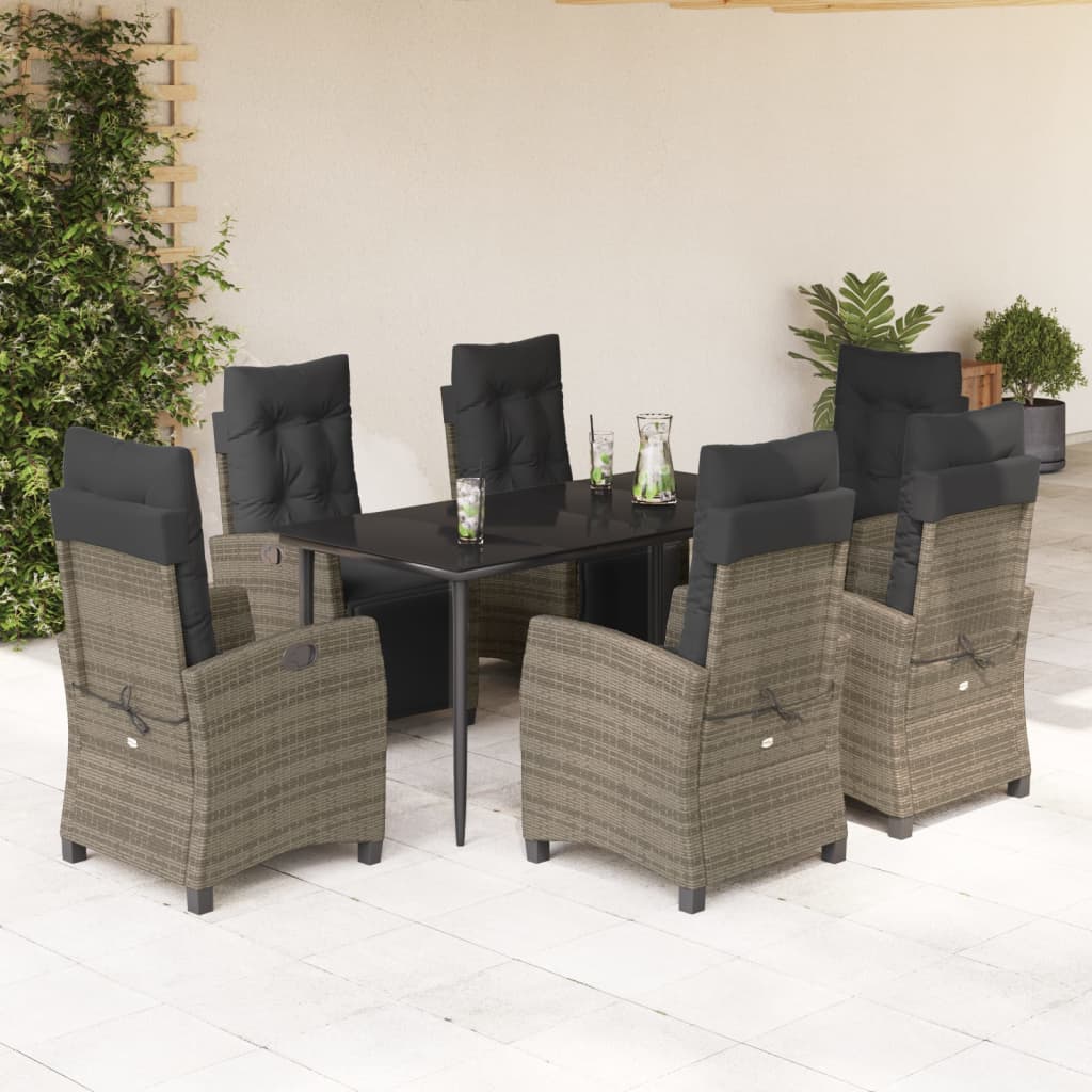 vidaXL Set mobilier de grădină cu perne, 7 piese, gri, poliratan