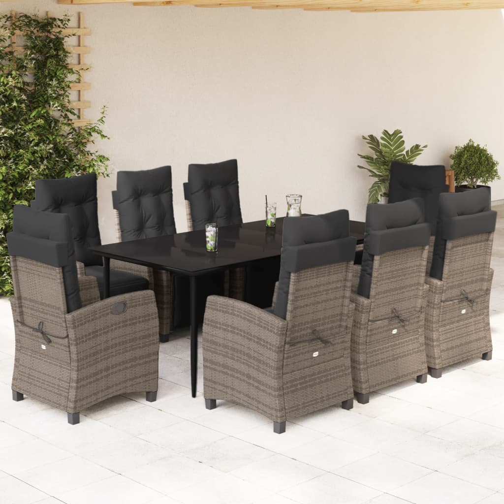 vidaXL Set mobilier grădină cu perne, 9 piese, gri, poliratan