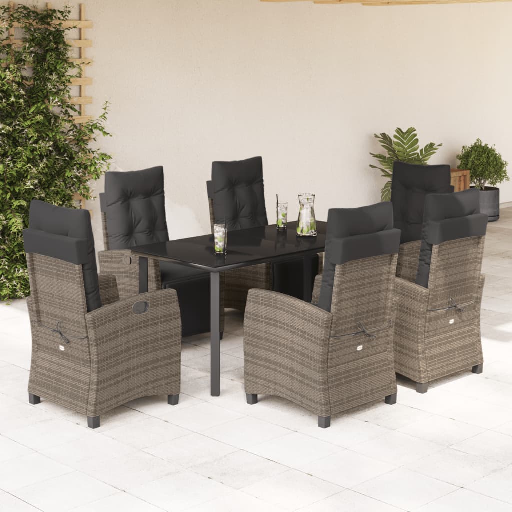 vidaXL Set mobilier de grădină cu perne, 7 piese, gri, poliratan