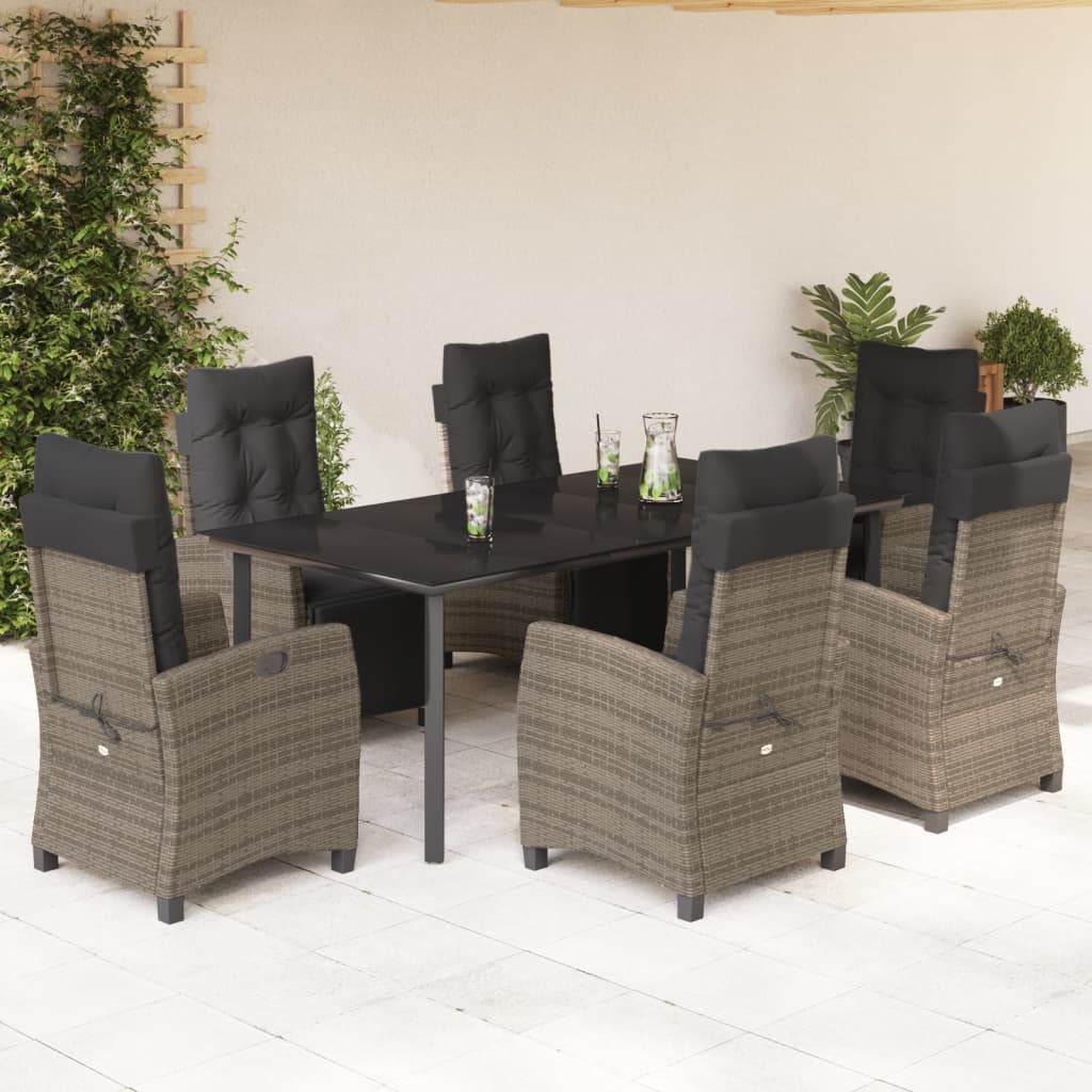 vidaXL Set mobilier de grădină cu perne, 7 piese, gri, poliratan