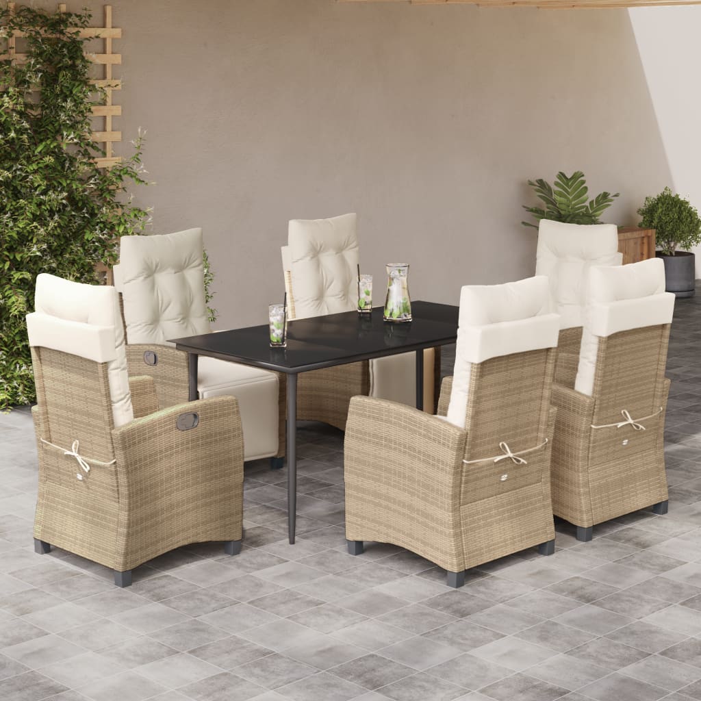 vidaXL Set de masă pentru grădină, 7 piese, cu perne, bej, poliratan