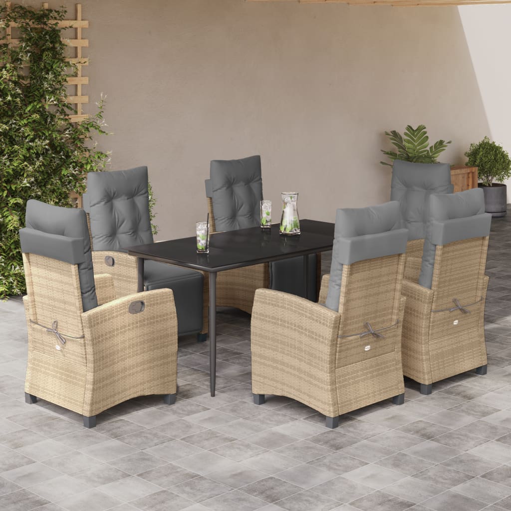 vidaXL Set mobilier pentru grădină, 7 piese, cu perne, bej, poliratan
