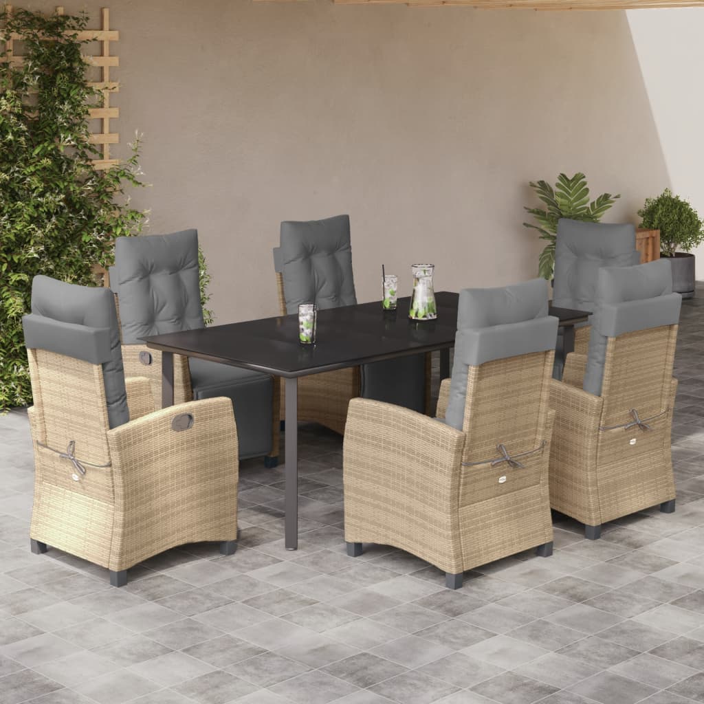 vidaXL Set mobilier pentru grădină, 7 piese, cu perne, bej, poliratan