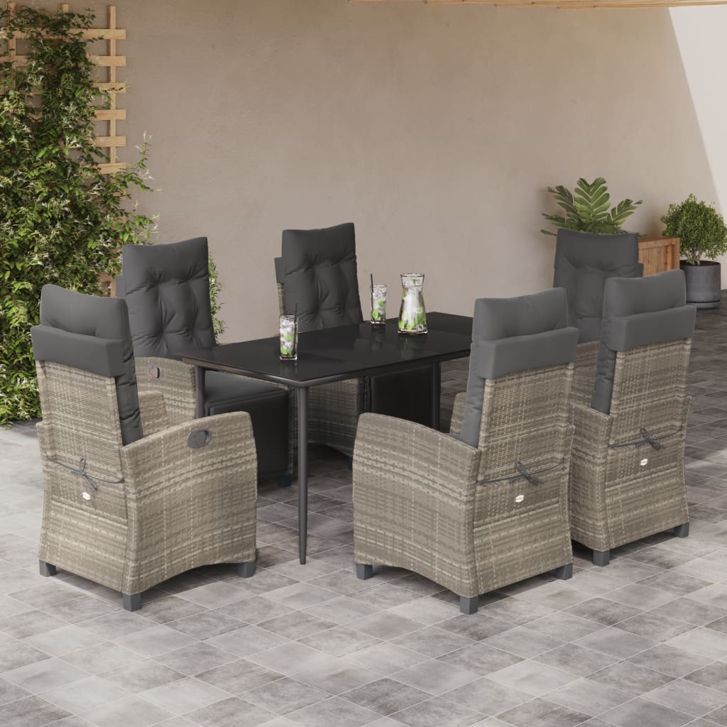 vidaXL Set mobilier de grădină cu perne, 7 piese gri deschis poliratan