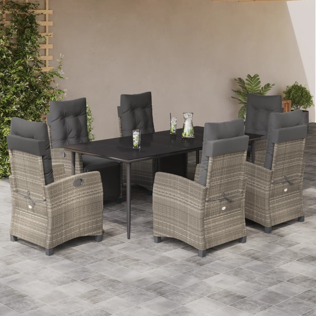 vidaXL Set mobilier de grădină cu perne, 7 piese gri deschis poliratan