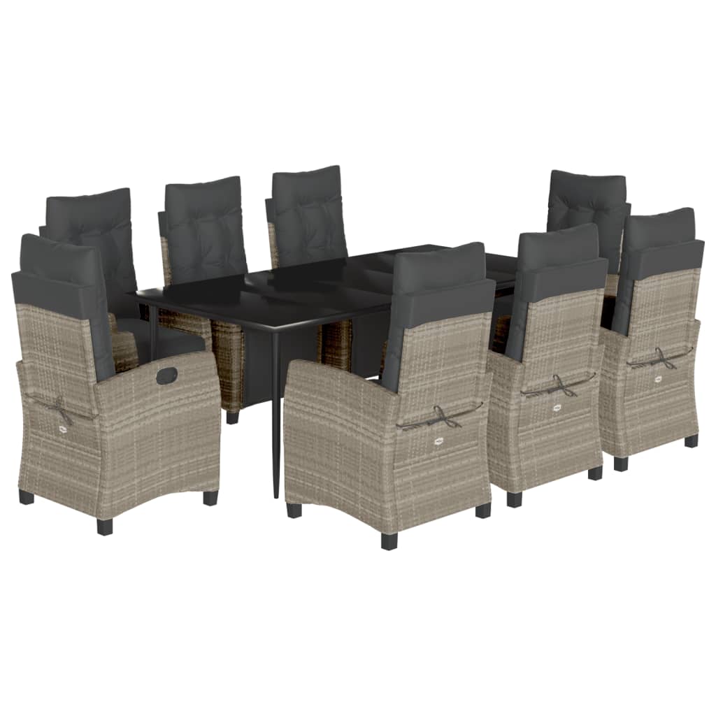 vidaXL 9dílný zahradní jídelní set s poduškami světle šedý polyratan