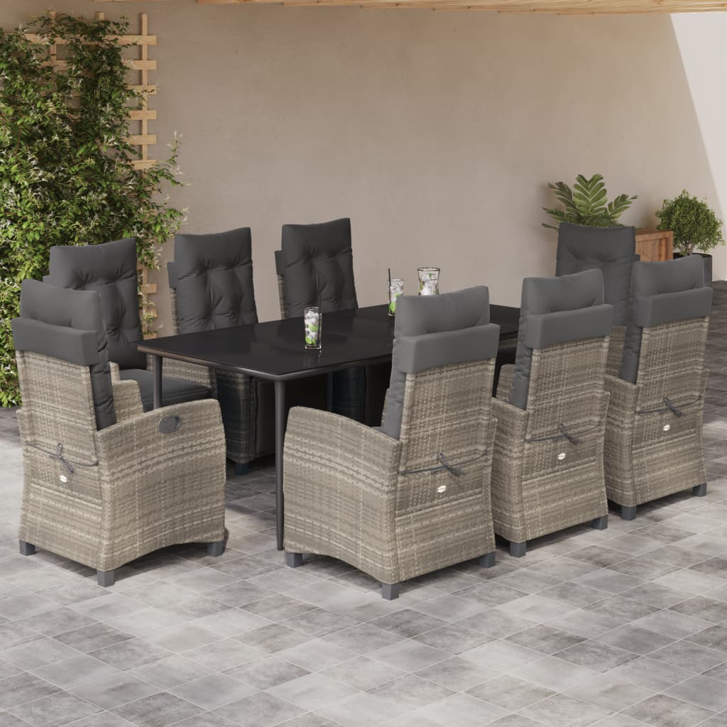 vidaXL Set mobilier grădină cu perne, 9 piese, gri deschis, poliratan