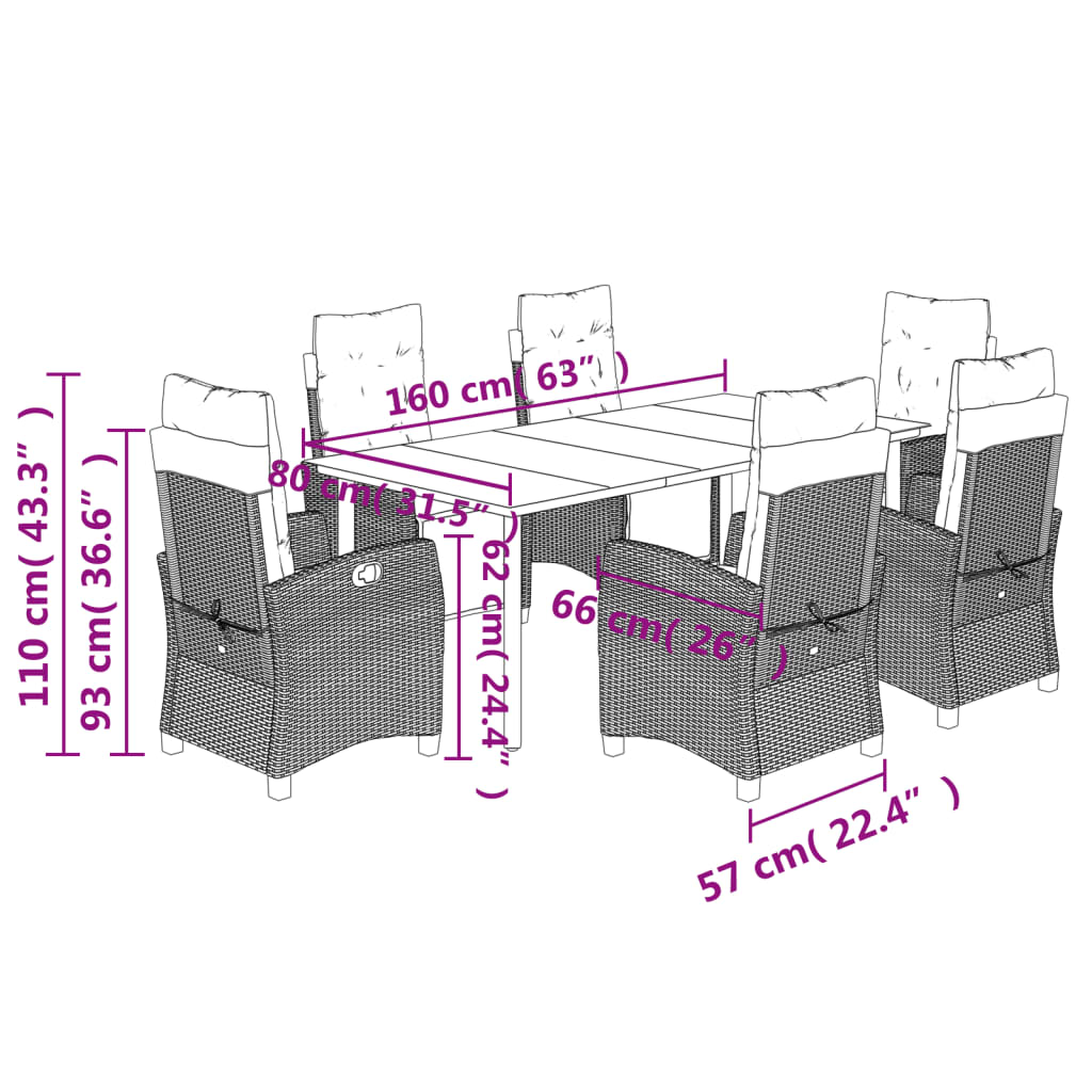 Zestaw mebli ogrodowych: Stół 160x80 + 6 krzeseł jasnoszary rattan