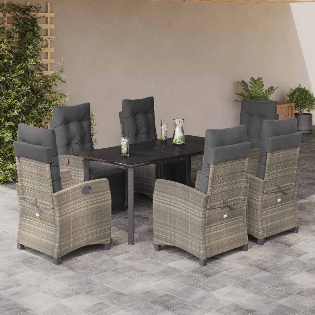 vidaXL Set mobilier de grădină cu perne, 7 piese gri deschis poliratan