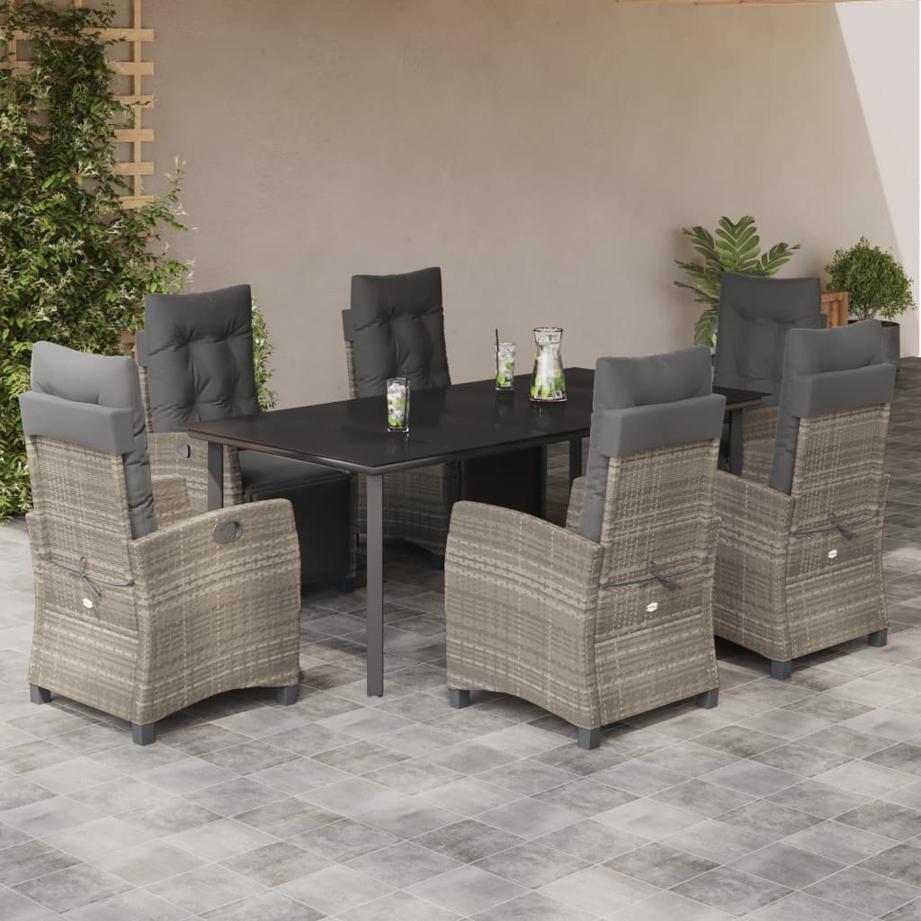 vidaXL Set mobilier de grădină cu perne, 7 piese gri deschis poliratan