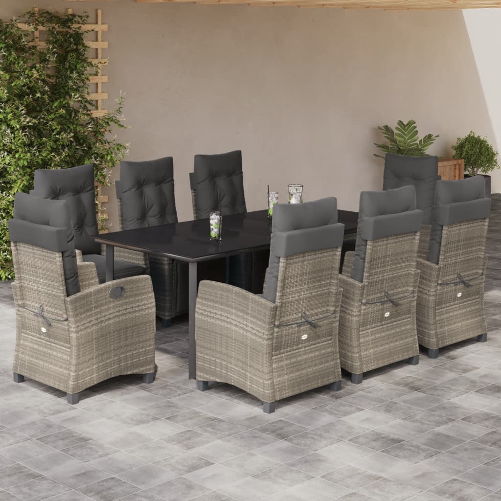 vidaXL Set mobilier grădină cu perne, 9 piese, gri deschis, poliratan