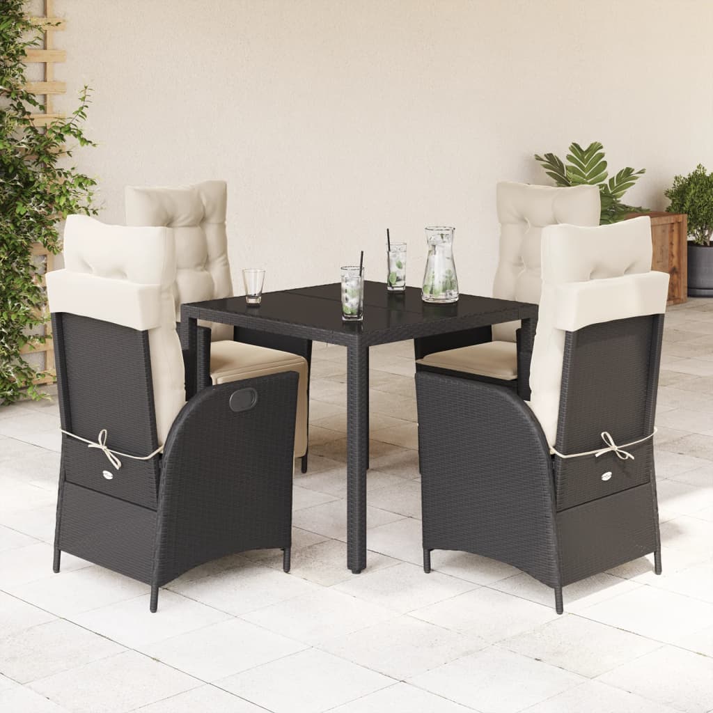 vidaXL 5-tlg. Garten-Essgruppe mit Kissen Schwarz Poly Rattan