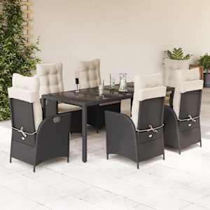 Vrtna jedilna garnitura 7-delna z blazinami črna poli ratan