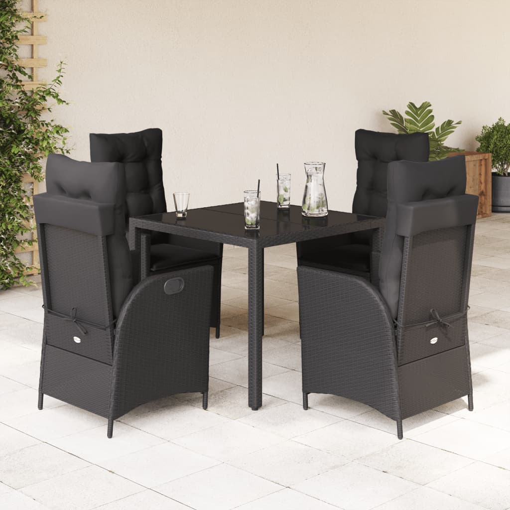 imagem de vidaXL 5 pcs conjunto de jantar p/ jardim c/ almofadões vime PE preto1