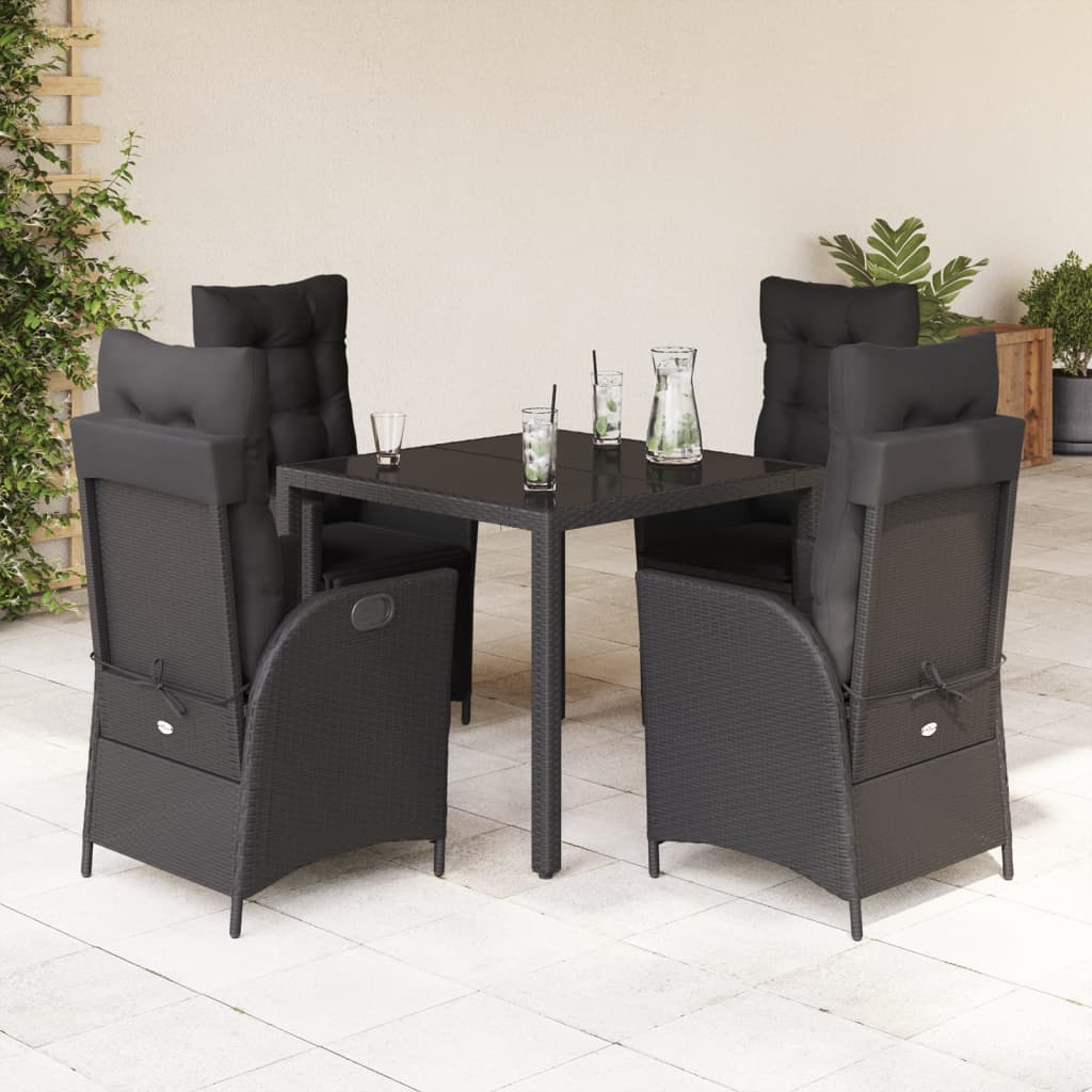 vidaXL Set mobilier de grădină cu perne, 5 piese, negru, poliratan