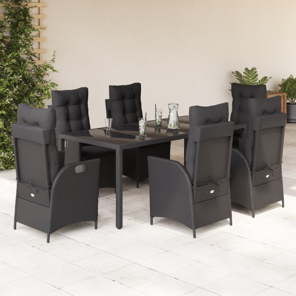 vidaXL Set mobilier de grădină cu perne, 7 piese, negru, poliratan