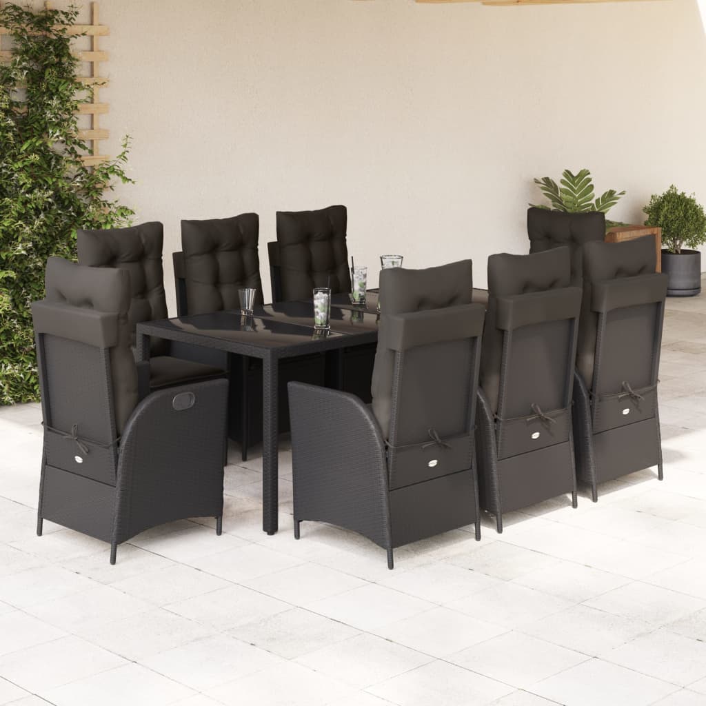 vidaXL Set mobilier de grădină cu perne, 9 piese, negru, poliratan