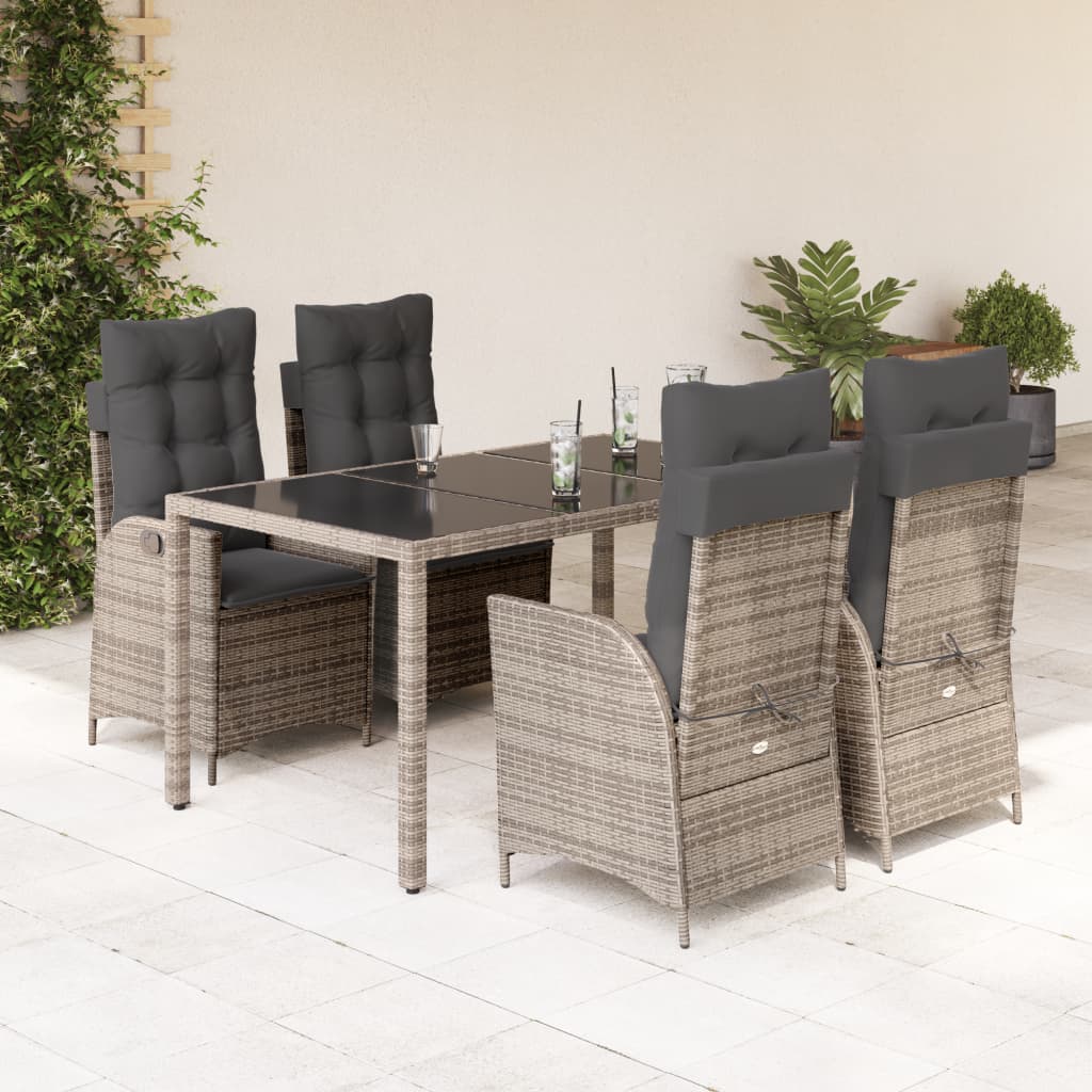 vidaXL 5-tlg. Garten-Essgruppe mit Kissen Grau Poly Rattan