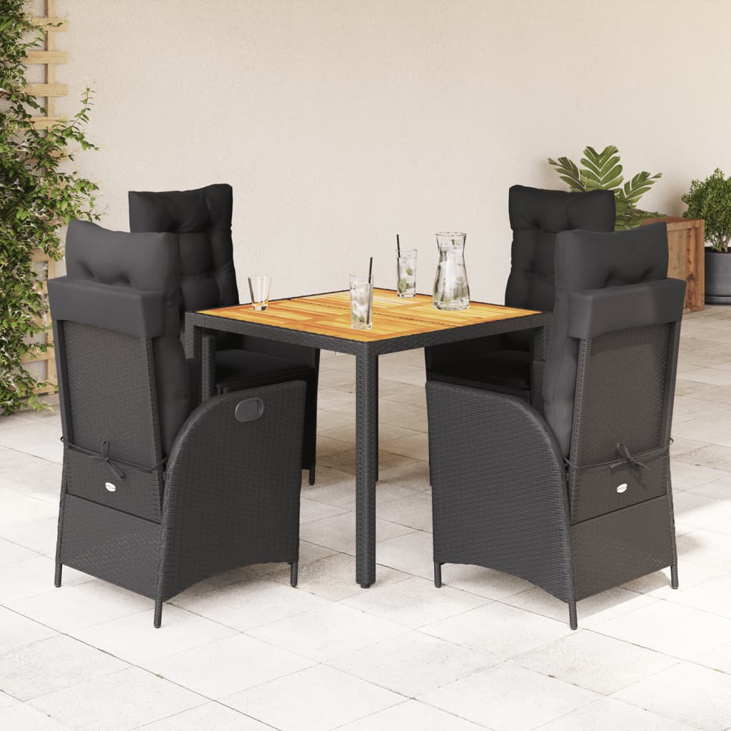 vidaXL Set mobilier de grădină cu perne, 5 piese, negru, poliratan