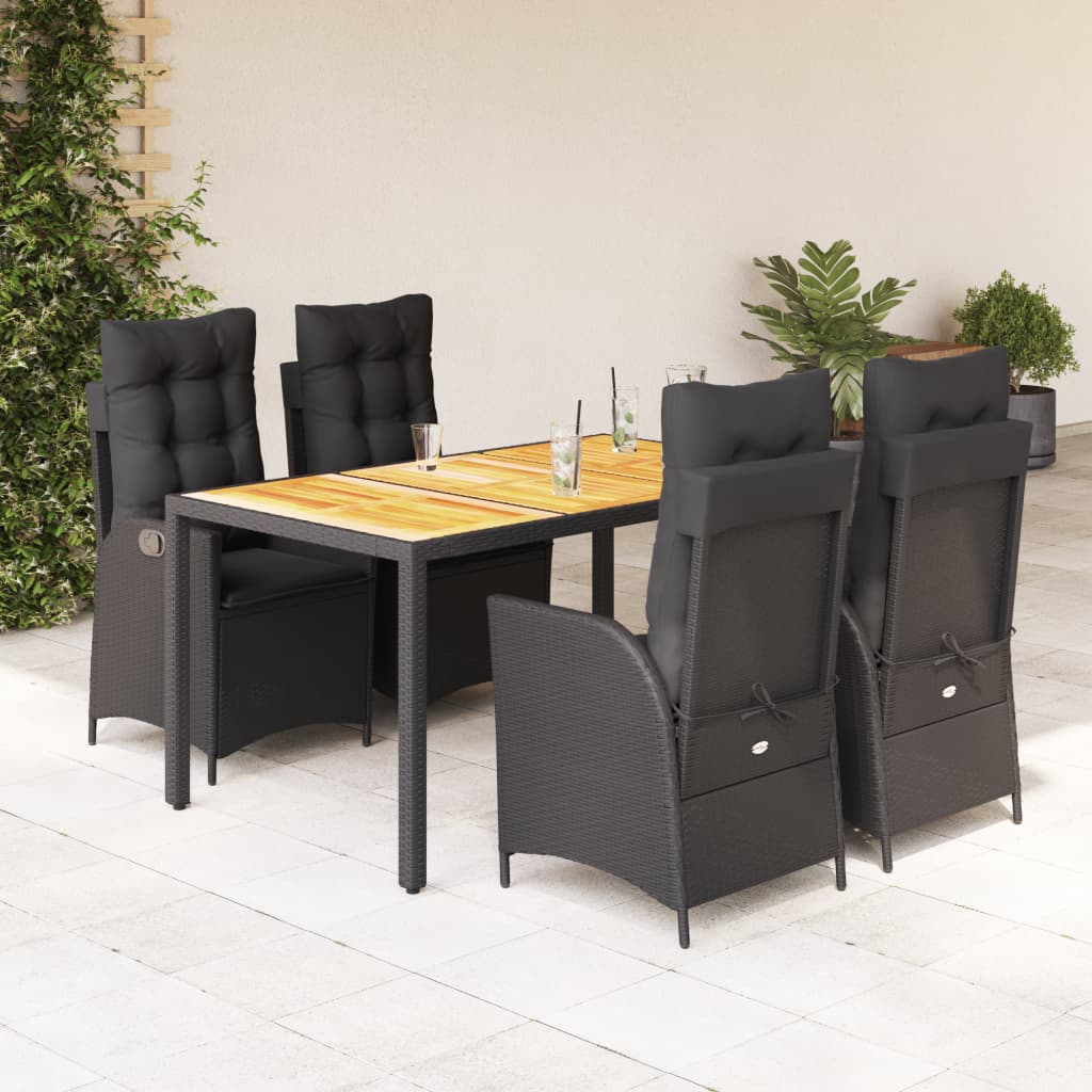 vidaXL Set mobilier de grădină cu perne, 5 piese, negru, poliratan