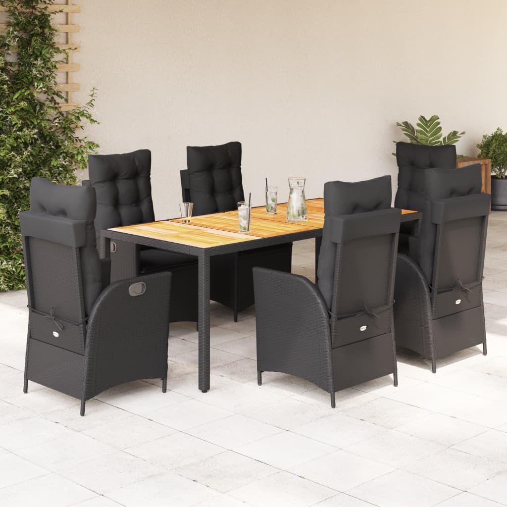 vidaXL Set mobilier de grădină cu perne, 7 piese, negru, poliratan