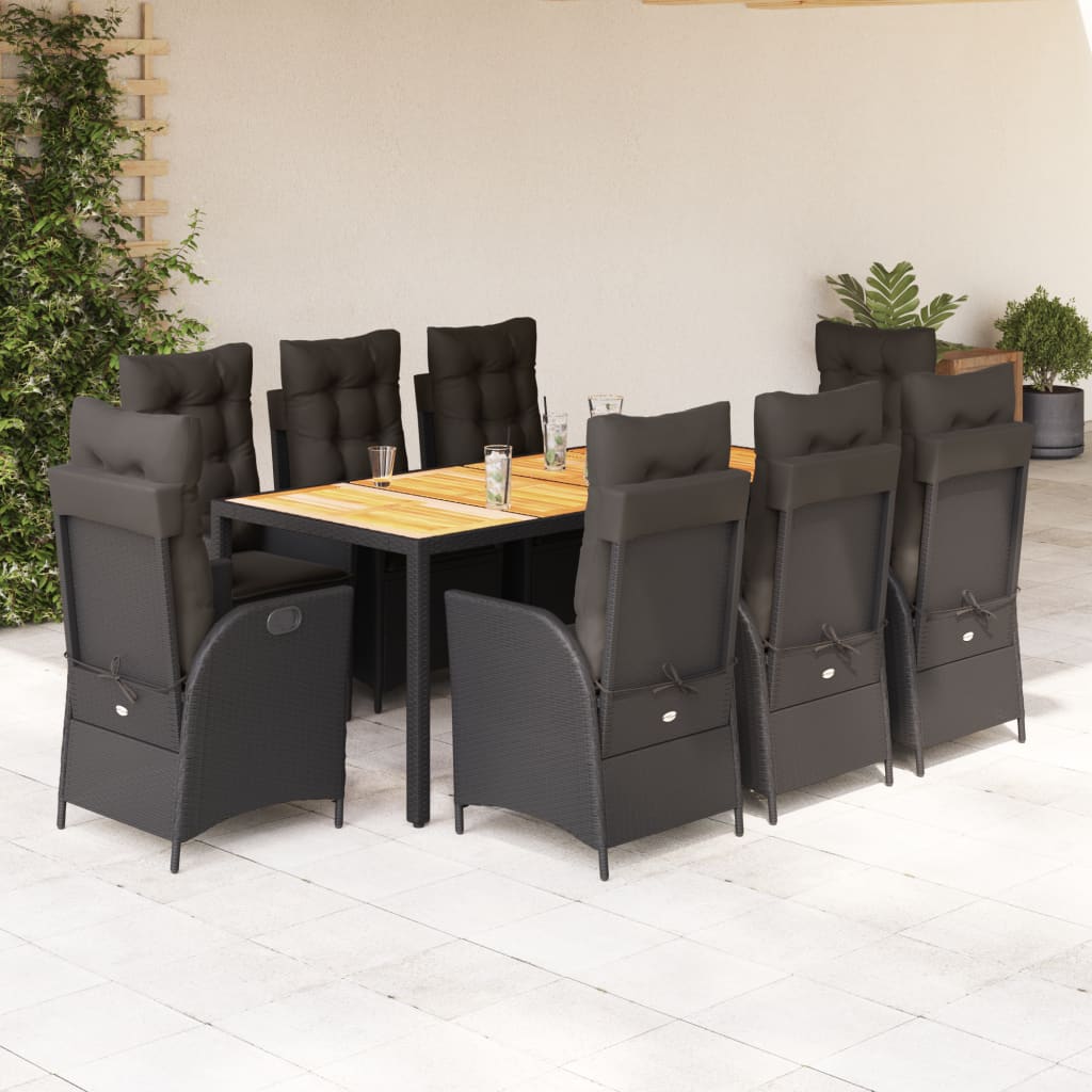 vidaXL Set mobilier de grădină cu perne, 9 piese, negru, poliratan