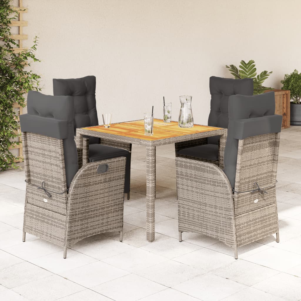 vidaXL 5-tlg. Garten-Essgruppe mit Kissen Grau Poly Rattan