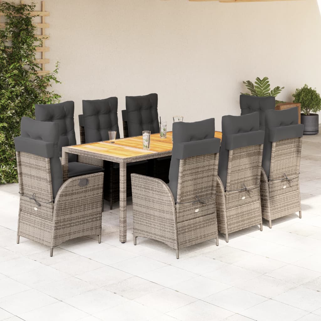 imagem de vidaXL 9 pcs conjunto de jantar p/ jardim c/ almofadões vime PE cinza1