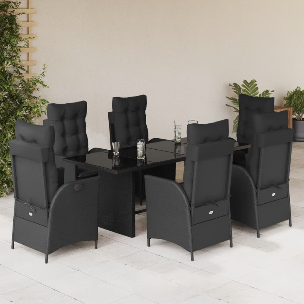 vidaXL Set mobilier de grădină cu perne, 7 piese, negru, poliratan