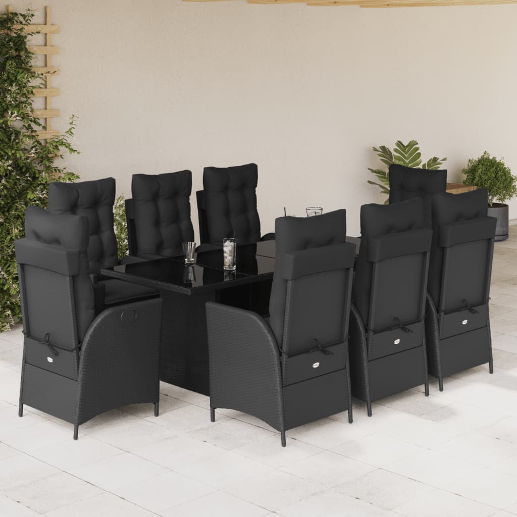 vidaXL Set mobilier de grădină cu perne, 9 piese, negru, poliratan