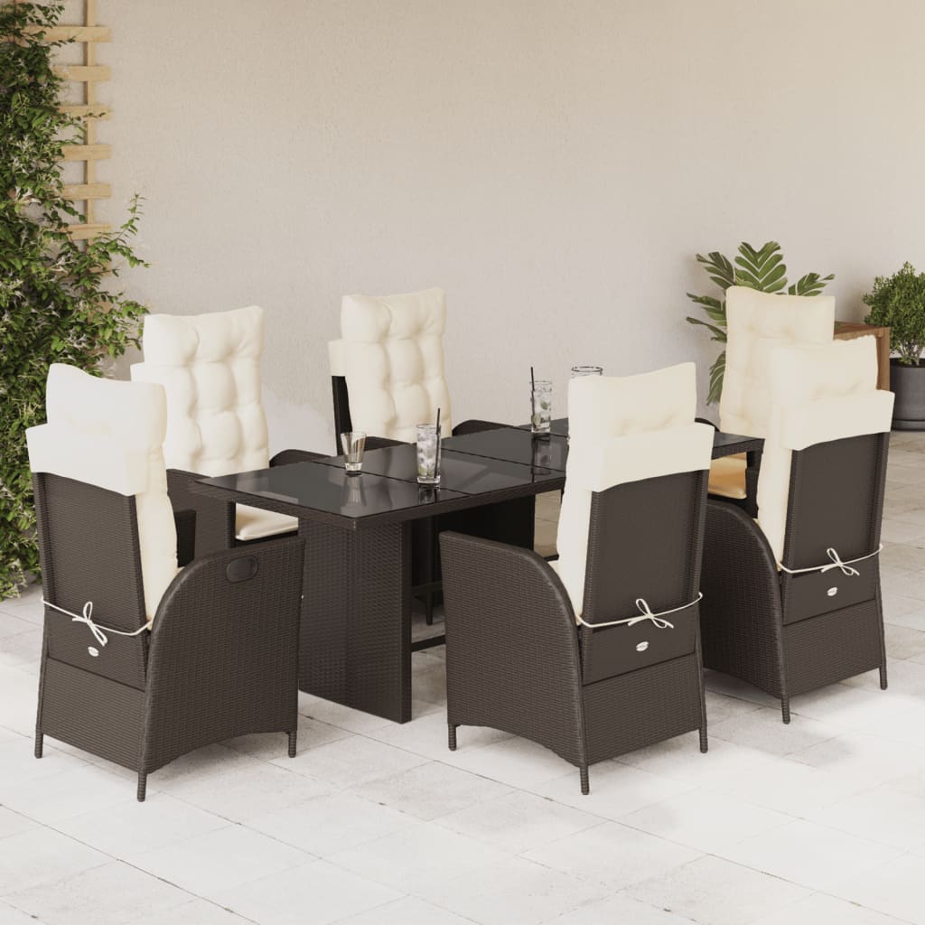 vidaXL 7-tlg. Garten-Essgruppe mit Kissen Braun Poly Rattan