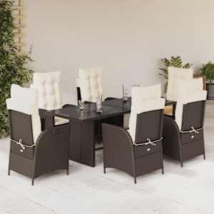 Vrtna jedilna garnitura z blazinami 7-delna rjav poli ratan