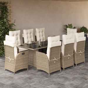 Vrtna jedilna garnitura 9-delna z blazinami bež poli ratan