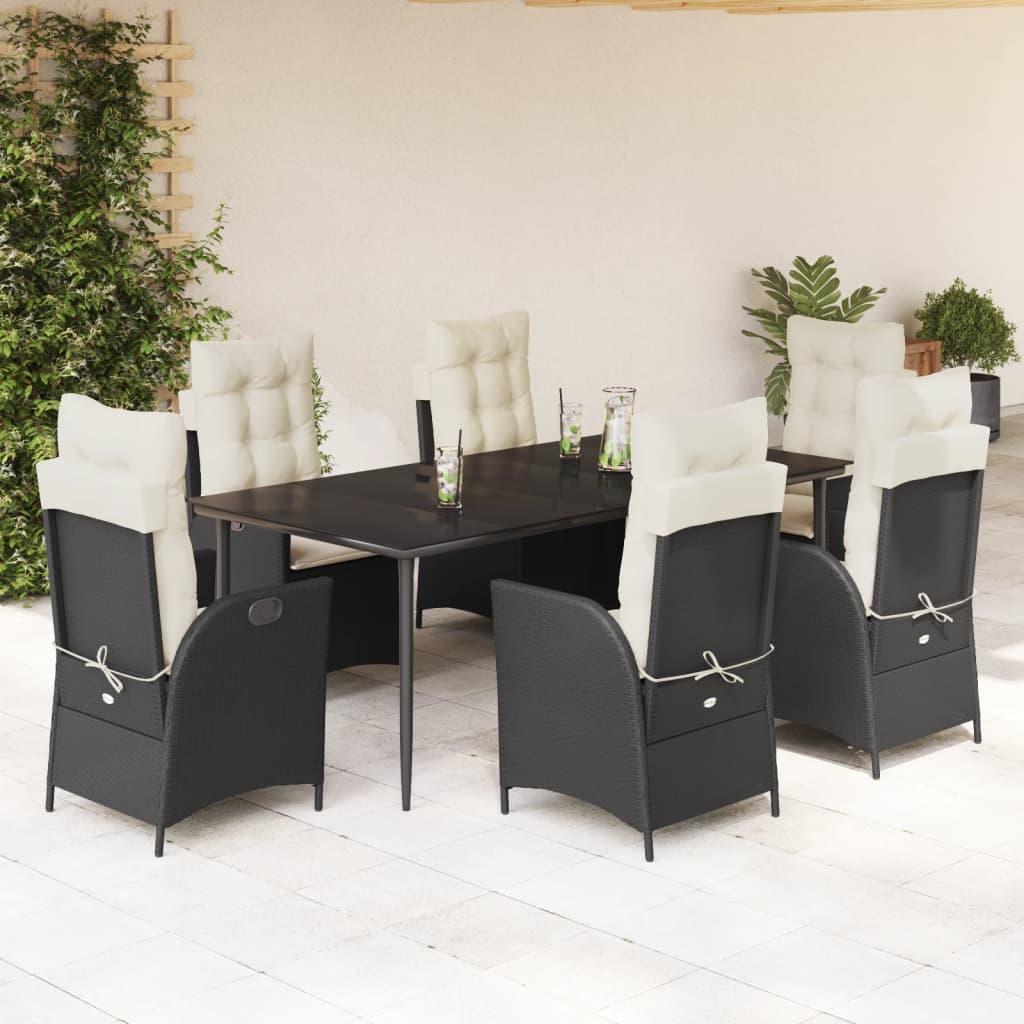 vidaXL Set mobilier de grădină cu perne, 7 piese, negru, poliratan