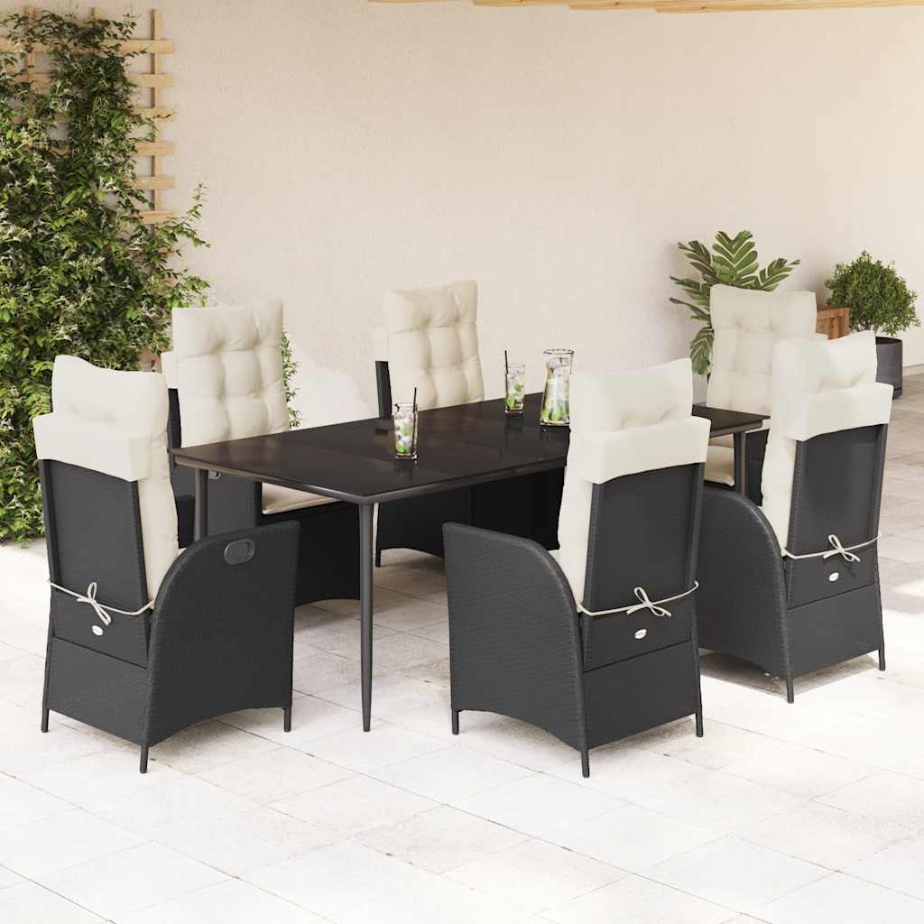vidaXL Set mobilier de grădină cu perne, 7 piese, negru, poliratan