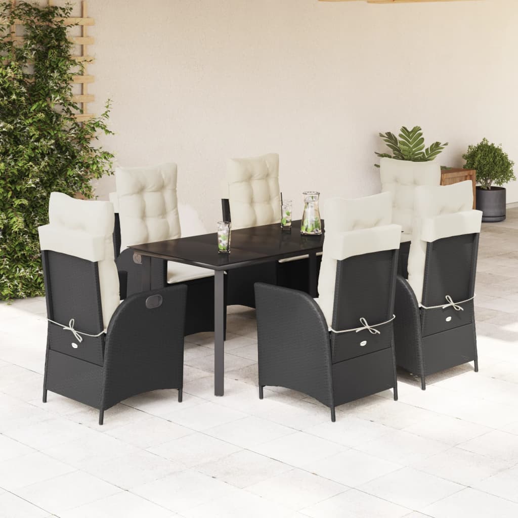 vidaXL Set mobilier de grădină cu perne, 7 piese, negru, poliratan