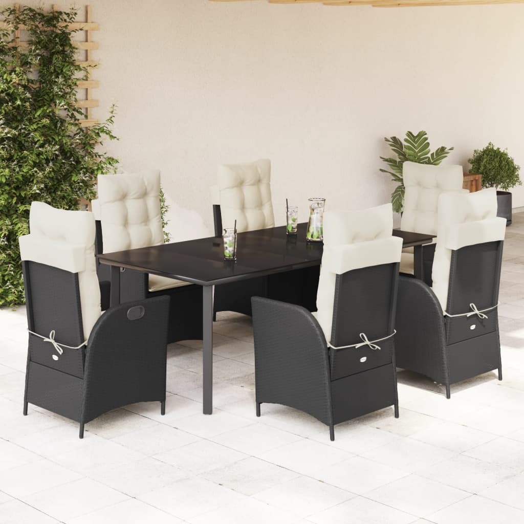vidaXL Set mobilier de grădină cu perne, 7 piese, negru, poliratan