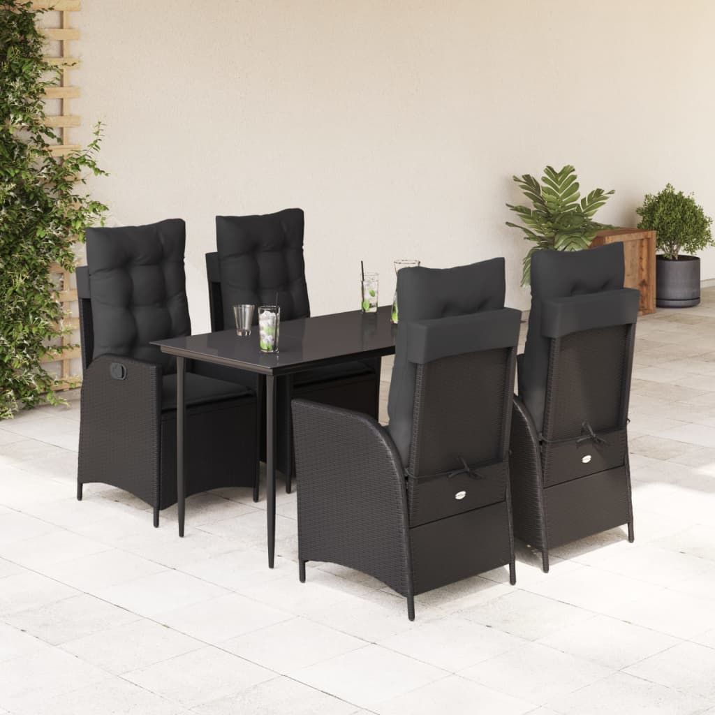 vidaXL 5-tlg. Garten-Essgruppe mit Kissen Schwarz Poly Rattan