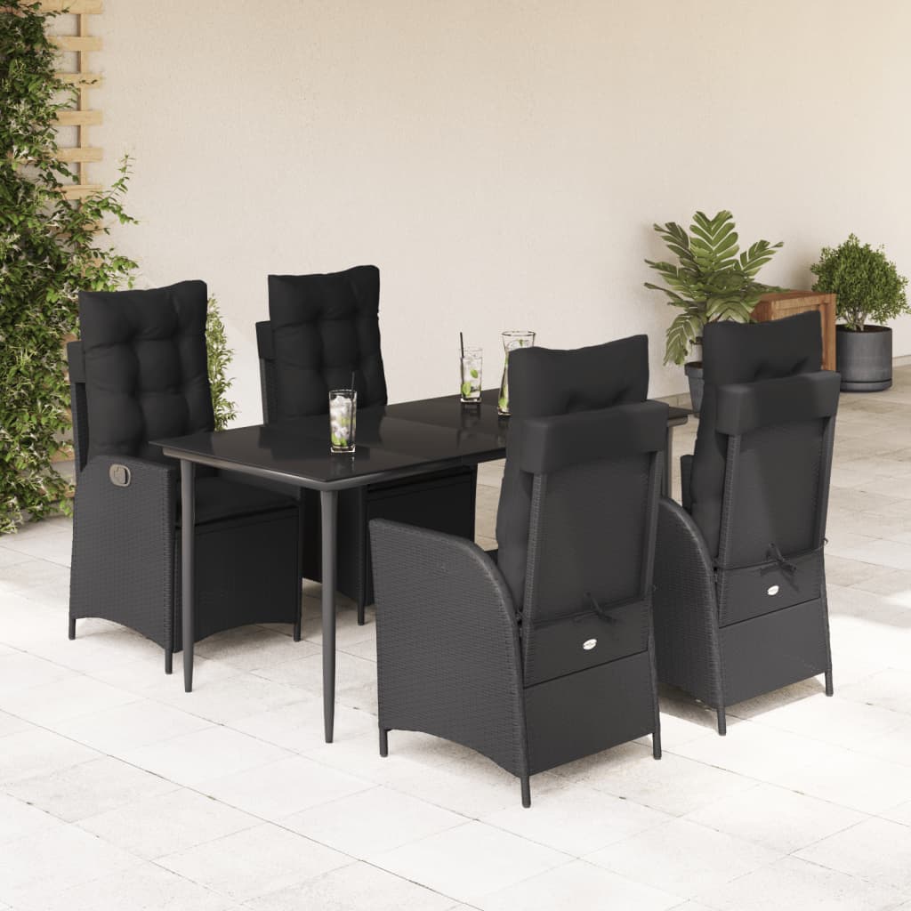 vidaXL Set mobilier de grădină cu perne, 5 piese, negru, poliratan