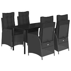 5dílný zahradní jídelní set s poduškami černý polyratan - obrázek 2
